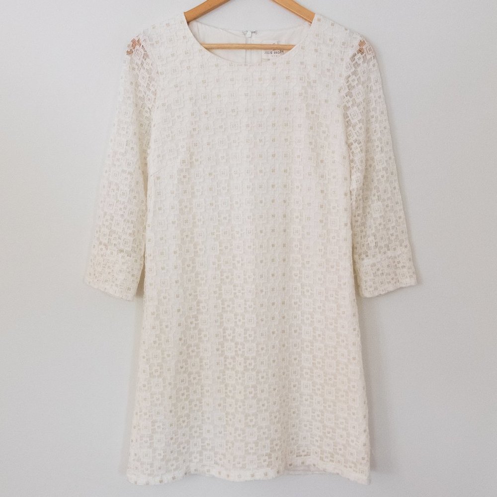 JB by Julie Brown Metallic Lace Overlay 3/4 Length Sleeve Shift Dress